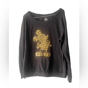 Disney Mickey  Women’s Sz L Black Metallic Swirl Sequin TShirt Longsleeve